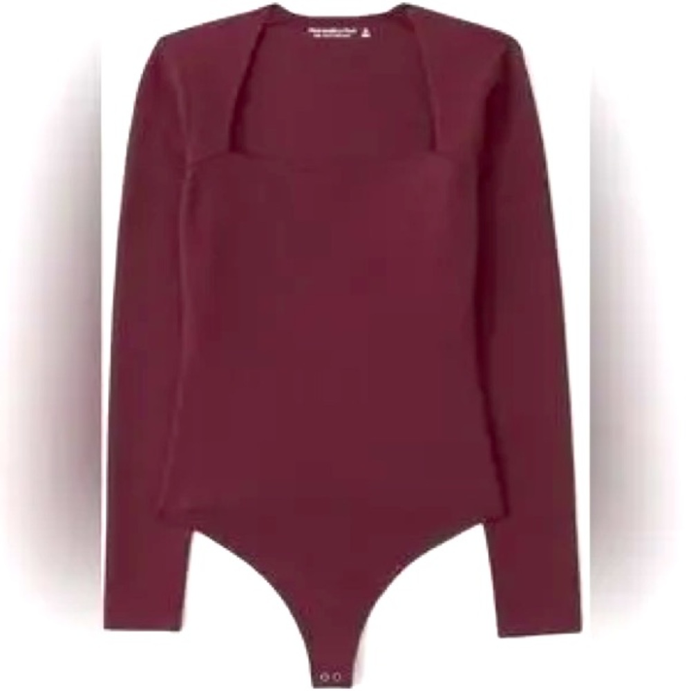 Abercrombie & Fitch Long-Sleeve Ponte Squareneck Burgundy Bodysuit XXL